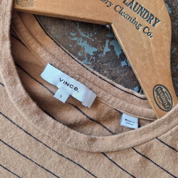 Vince Striped Long Sleeve Top Size S Cotton Wool Blend Mustard Yellow Black - Picture 3 of 5